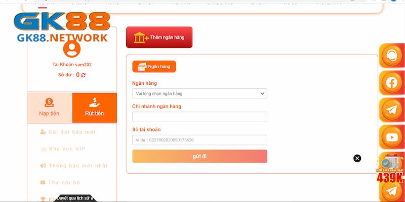 Liên kết ngân hàng trước khi nạp tiền GK88